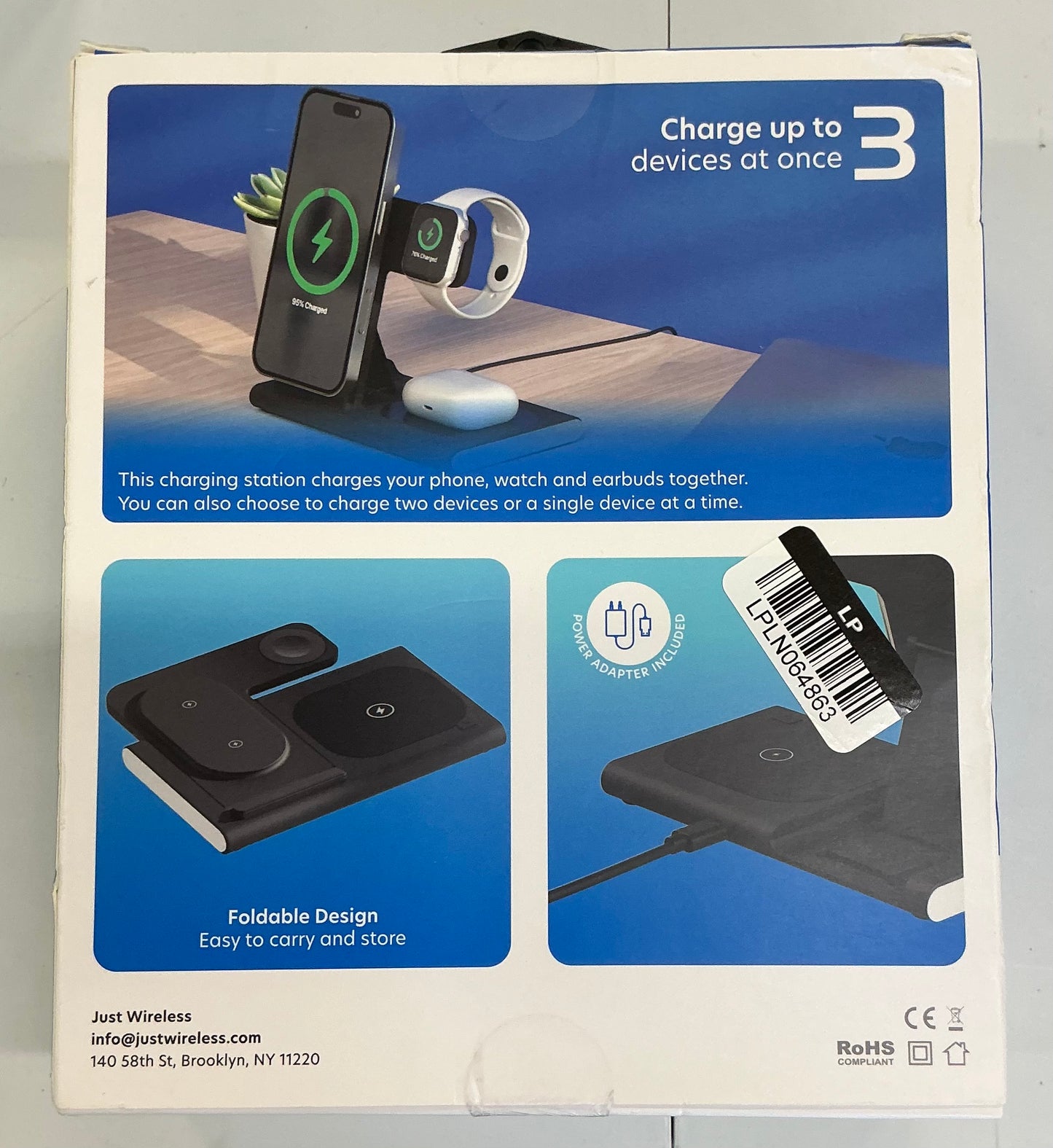 3-in-1 Portable Wireless Charger - Black: USB-C with 15W Output - OPEN BOX (see pictures)