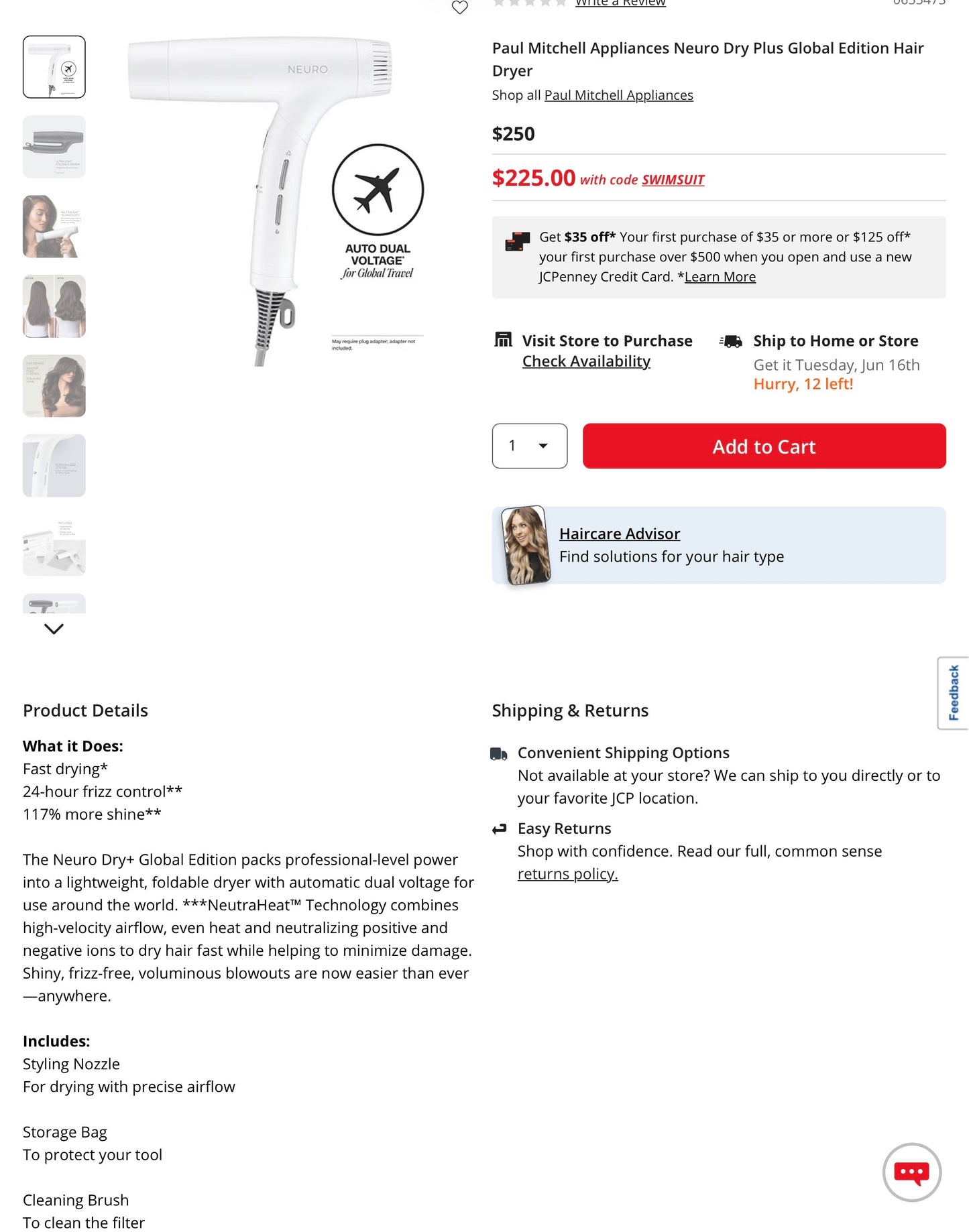 Paul Mitchell Neuro Dry Plus Global Edition Hair Dryer - White -Open Box