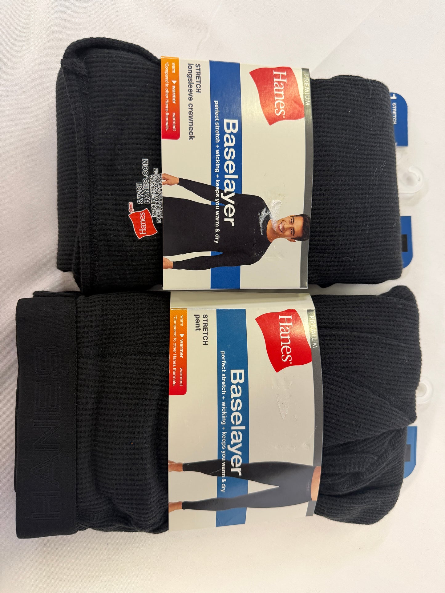Men's Hanes Baselayer Stretch Tops & Bottoms - Multiple Sizes, Black