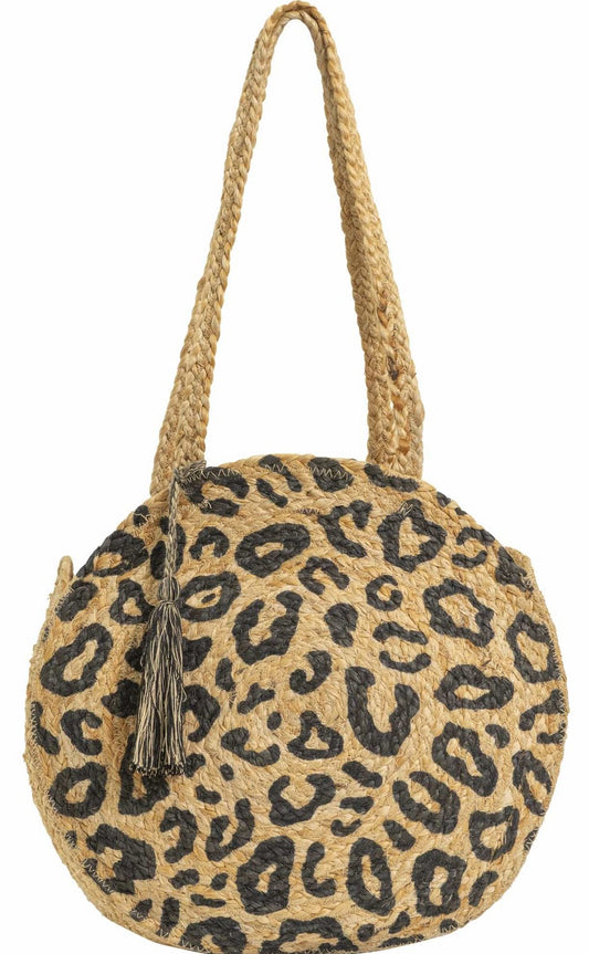 Magid Leopard Print Straw Jute Circle Tote