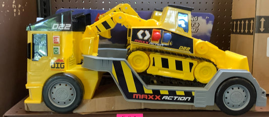 (CLEARANCE) Maxx Action 2-N-1 Mega Mover - Construction Truck and Trailer with Lights, Sounds and Motorized Drive