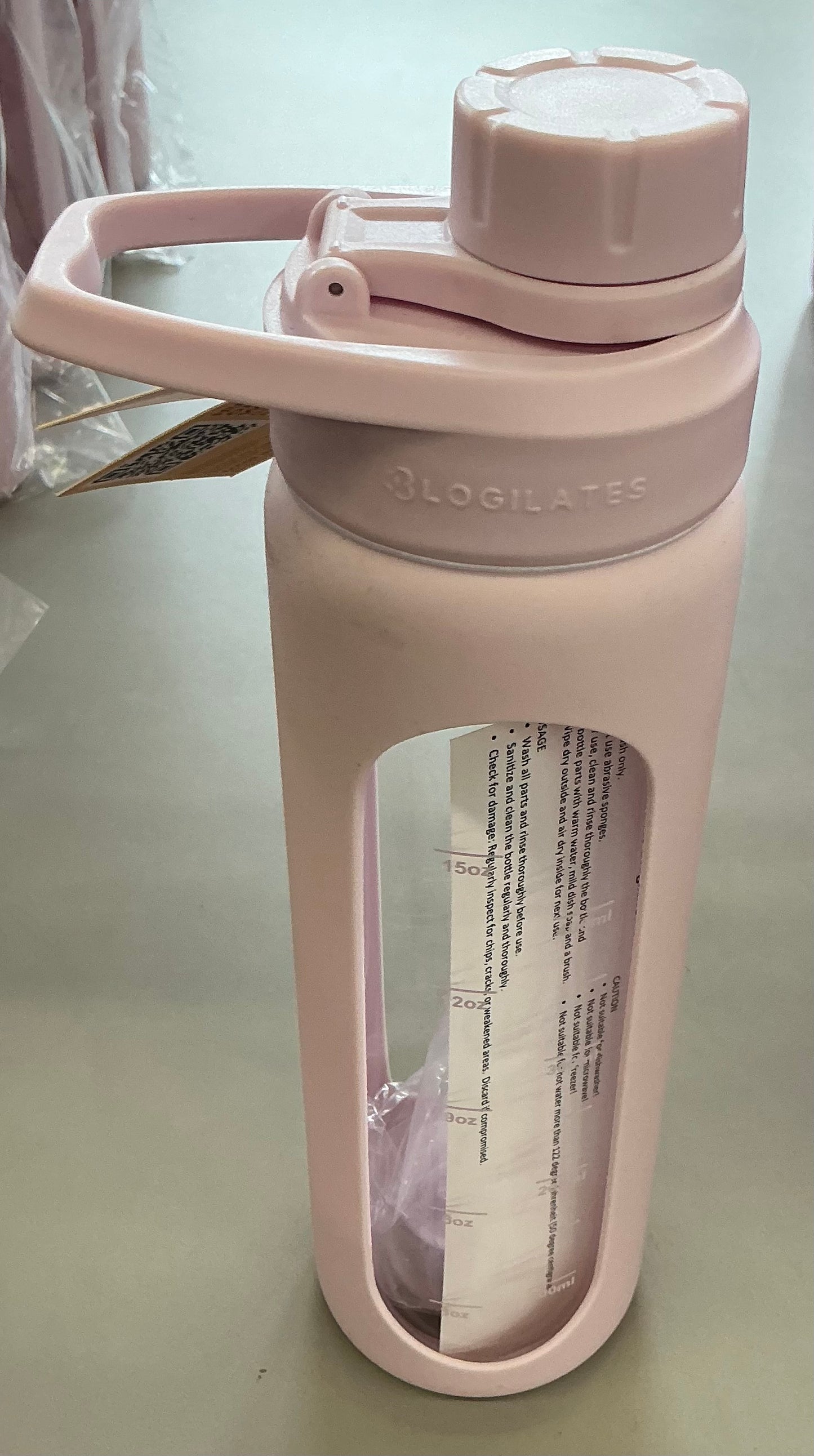 Blogilates 19oz Glass Protein Shaker Bottle with Silicone Sleeve - Pink