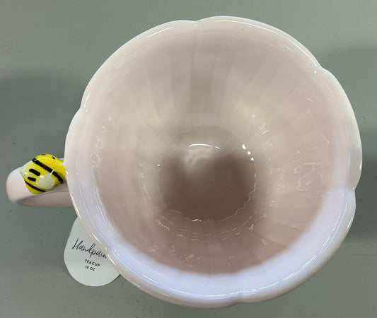 Sunday Morning Ceramics - Hand Painted 18oz Flower Tea Cup with Small Bee - Blush Pink
