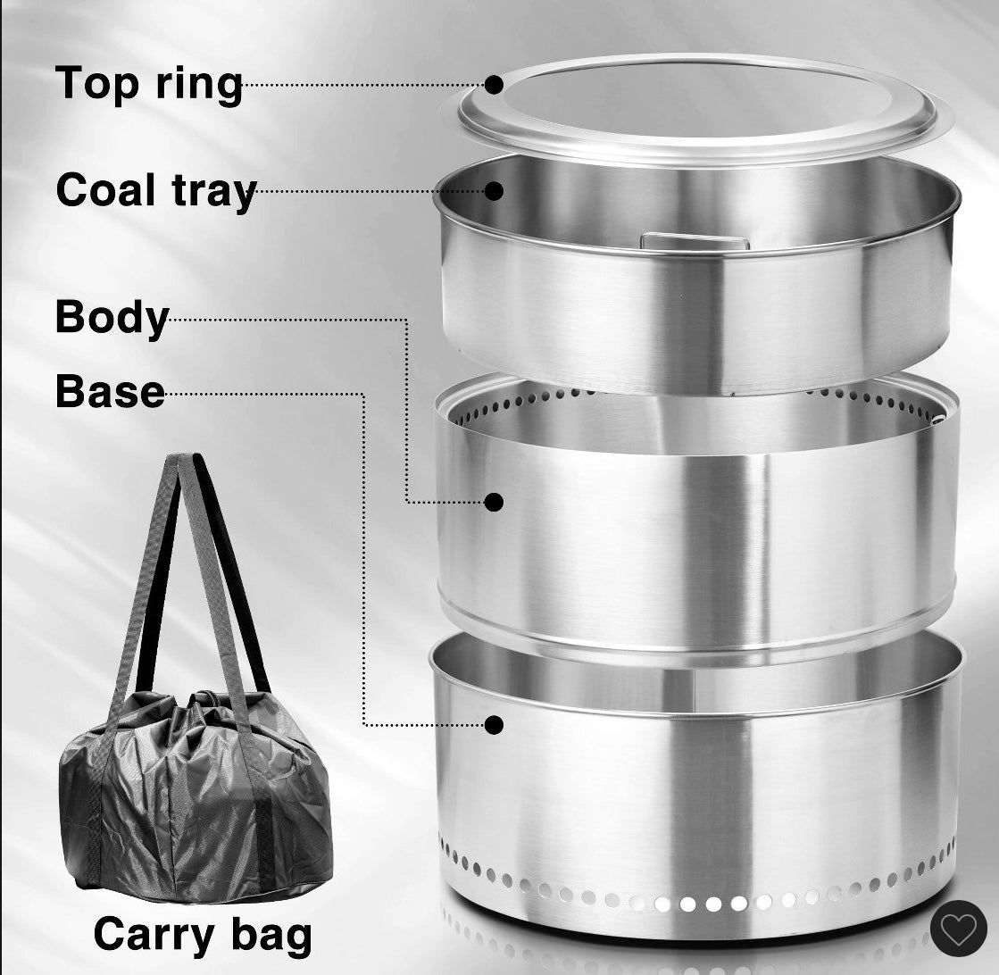 R.W. Flame 19-Inch Outdoor Fire Pit - Smokeless, Stainless Steel Portable Fire Pit for Camping, Patio, and Outdoor Use - Wood or Burning Bonfire