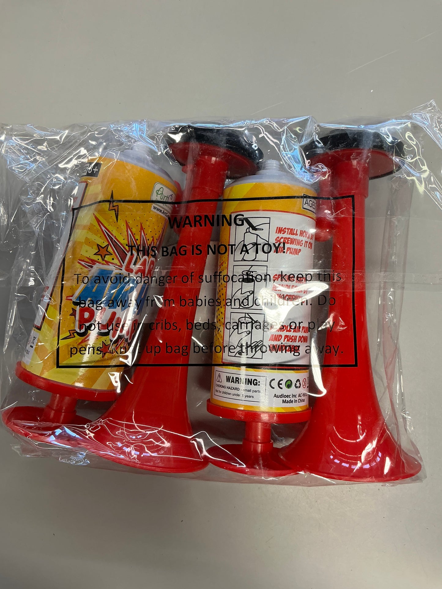 Air Horn Pump, Set of 2, 14" Noisemakers for Sporting Events, Parties, Celebrations