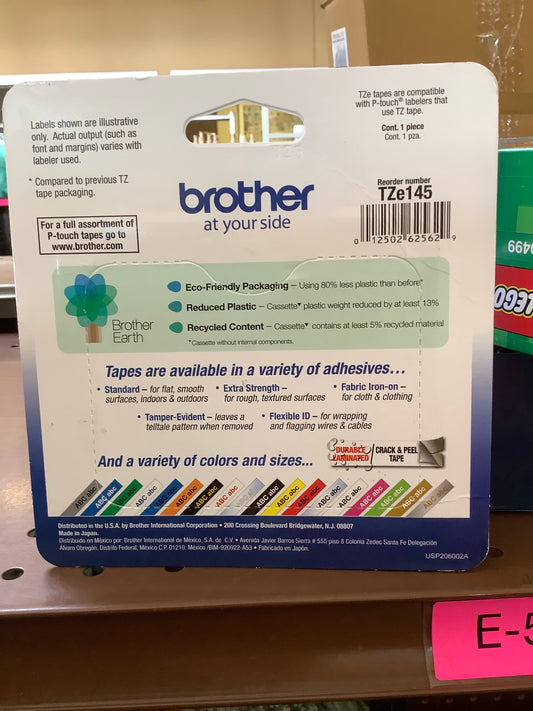 Brother TZe-345
White-On-Black Tape,
0.75" x 26.2'