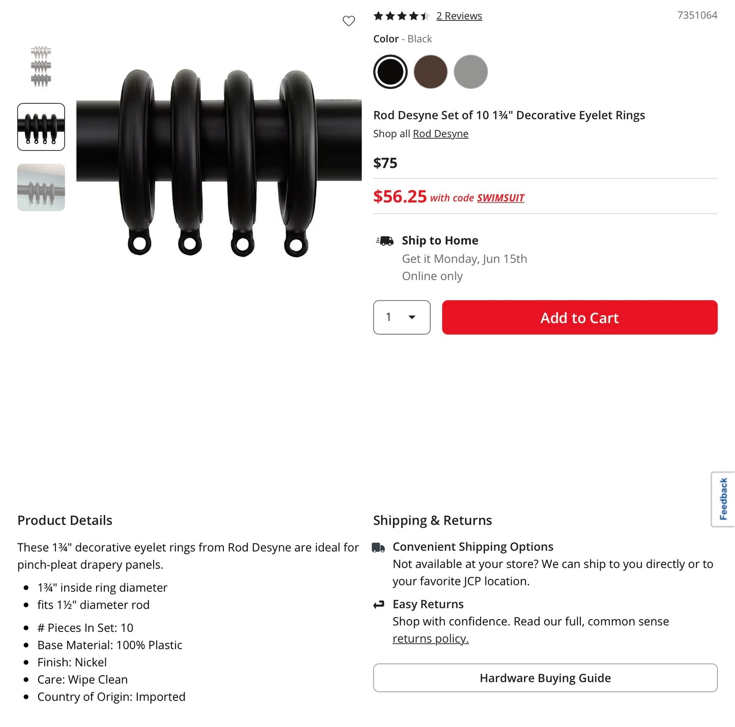 Rod Desyne Set of 10 1¾" Decorative Eyelet Rings