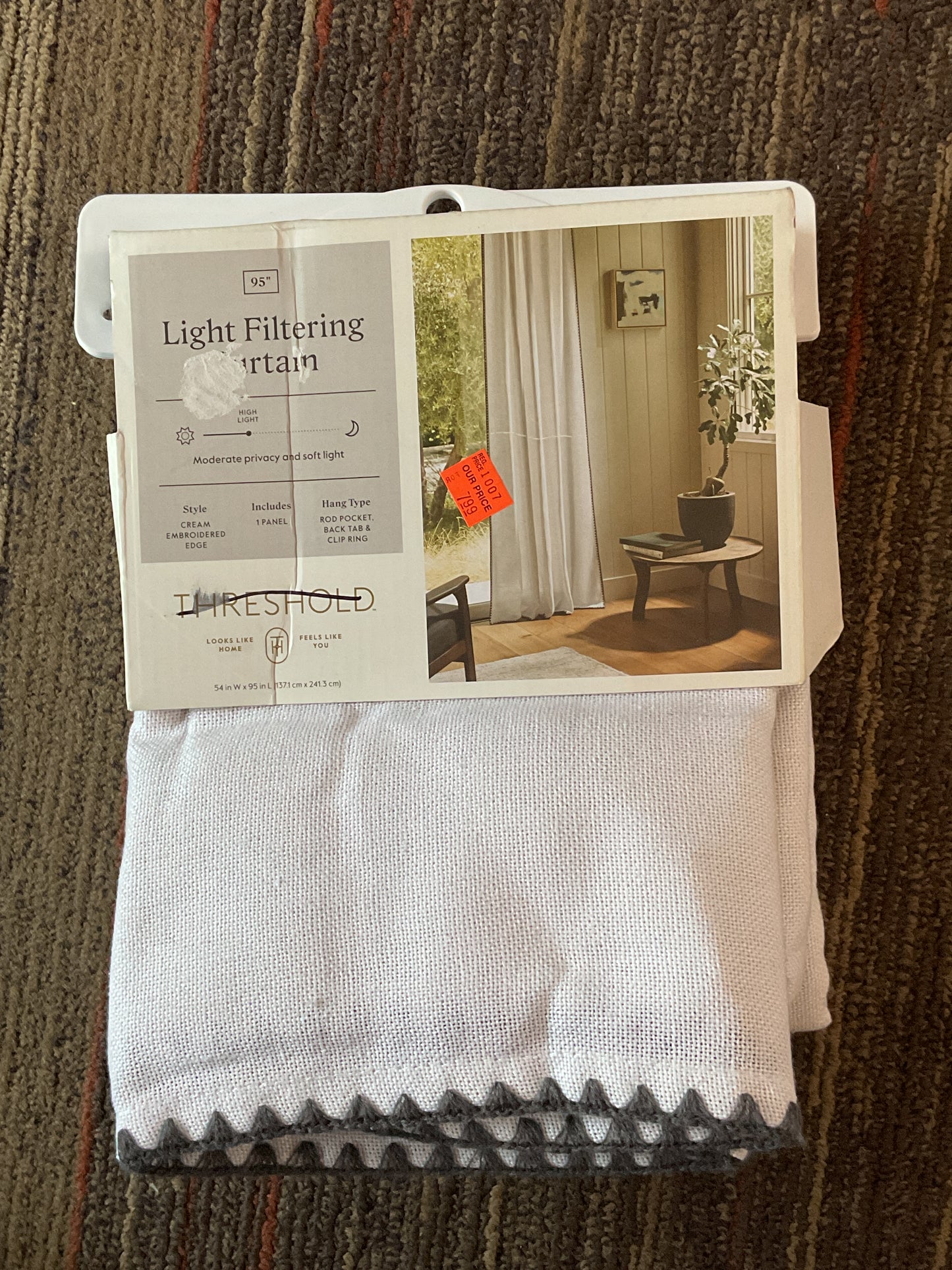 Light Filtering Curtain - Cream Embroidered Edge - 1 Panel