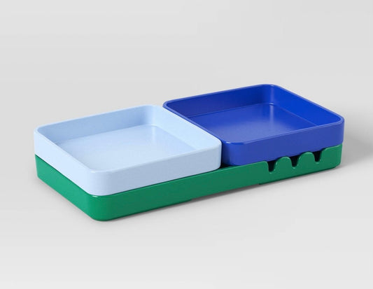 (Clearance)3pc Stackable Melamine Decorative Trays Blue/Green -