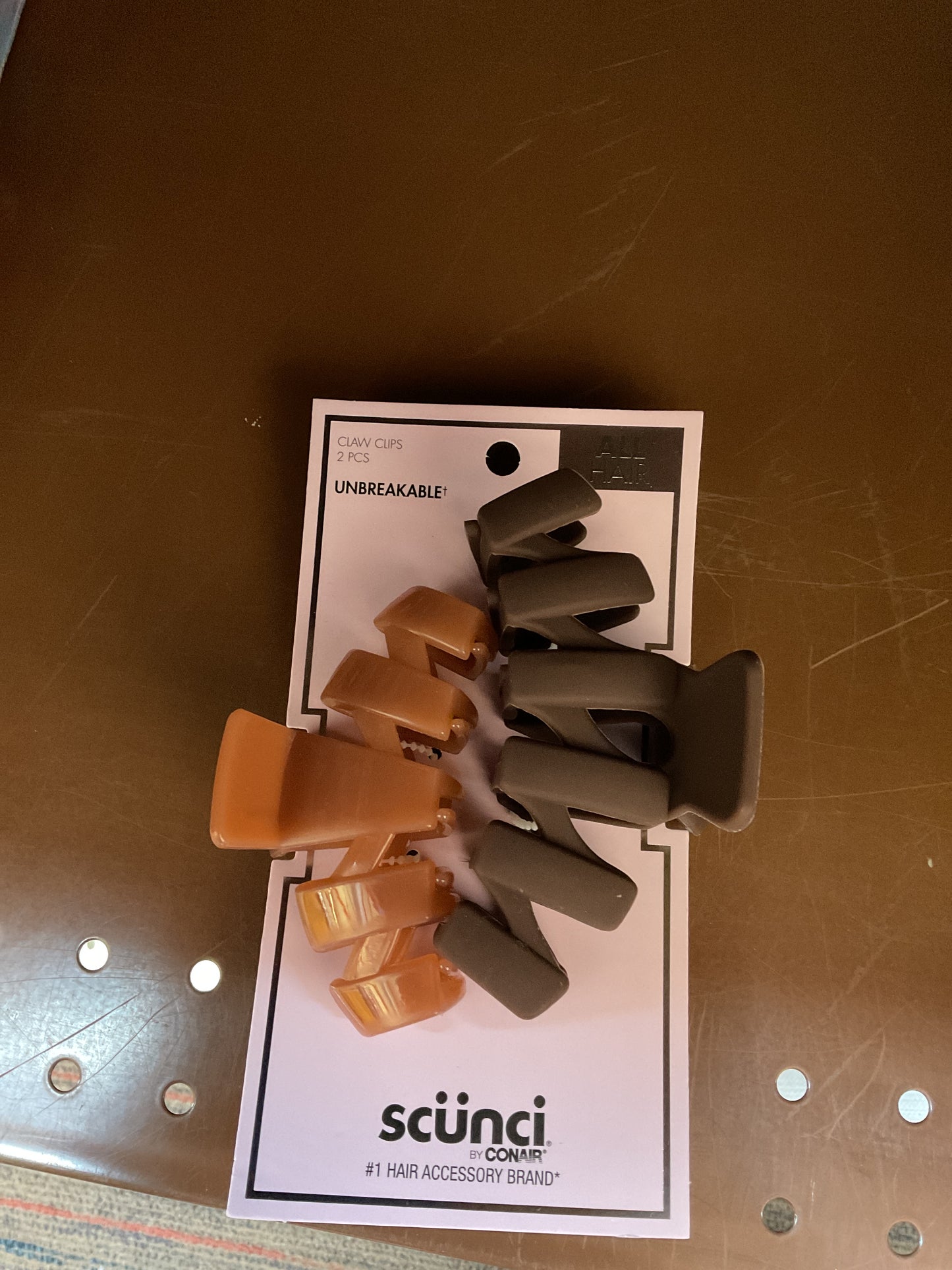 scunci Unbreakable Zigzag Plastic Claw Clips - Mixed Finish - Brown/Light Brown - All Hair - 2pcs