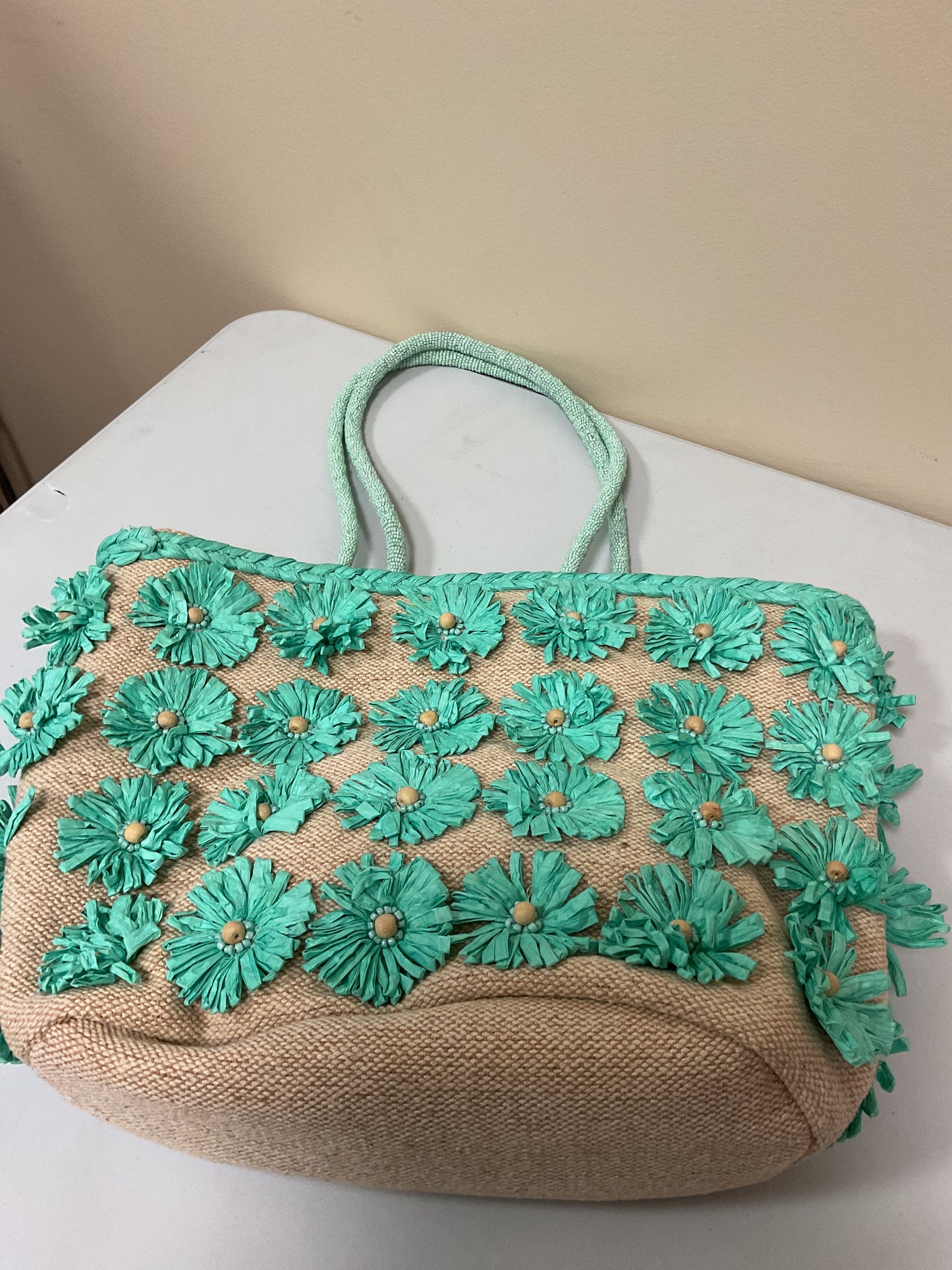 (CLEARANCE) Large flower woven tote bag
