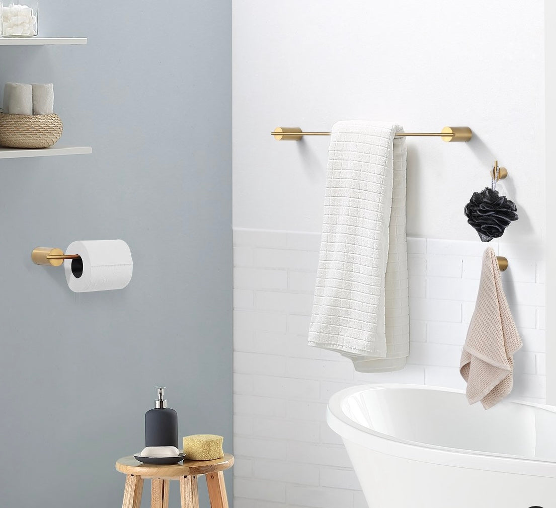WOWOW 5-Piece Bath Hardware Set Accessory Included
Towel Rack&Toilet Paper Holder&Towel Hook in Gold