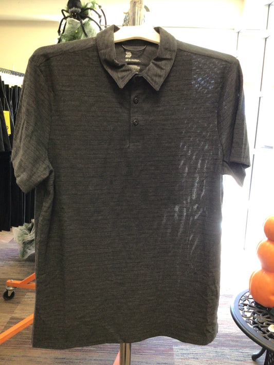 Men’s Striped Pique Polo Shirt-Dark Gray M