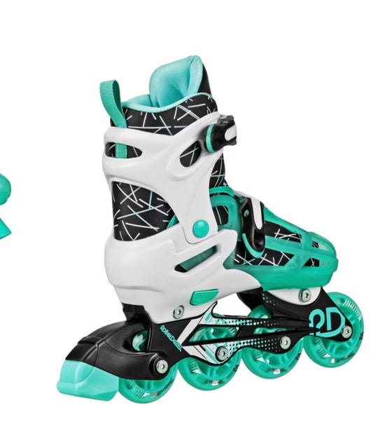 Roller Derby Mint Prodigy Kids' Adjustable Inline-Quad Combo Skates - White/Mint Green M (3-6): Indoor/Outdoor Use, Adjustable Size - DAMAGED BOX
