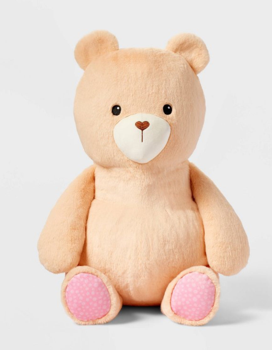 20" Tan Bear Stuffed Animal with Heart Shaped Nose
