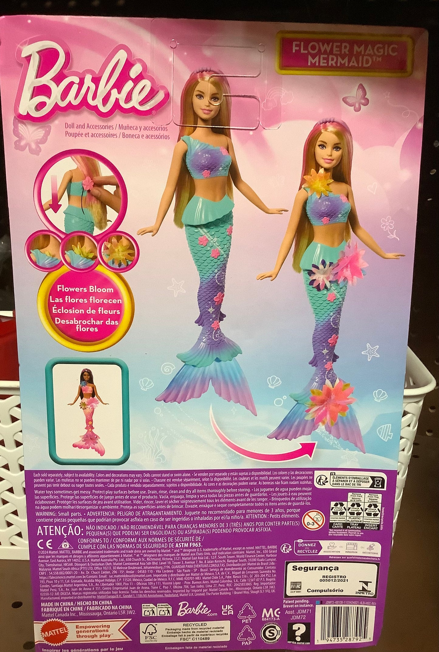 Barbie Flower Magic Mermaid Toy Doll with Surprise Blooming Flowers Feature, Long Blonde Hair with Pink Highlights