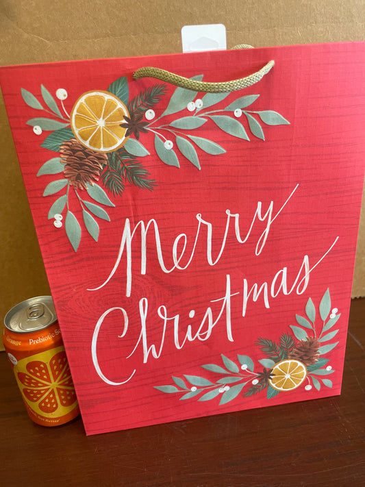 Christmas “Merry Christmas” gift bag with orange design