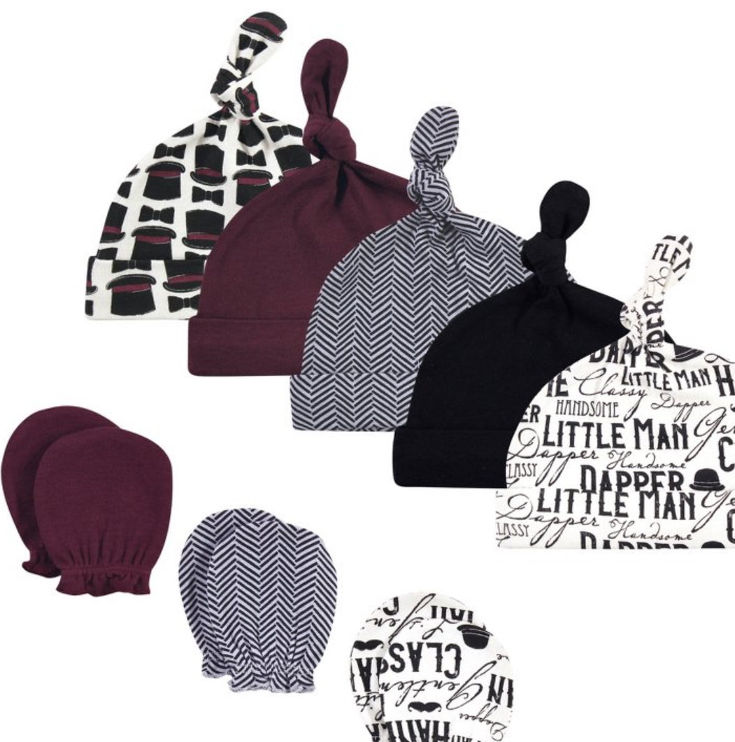 Hudson Baby Infant Boy Cotton Cap and Scratch Mitten Set, Vintage Little Man, 0-6
Months