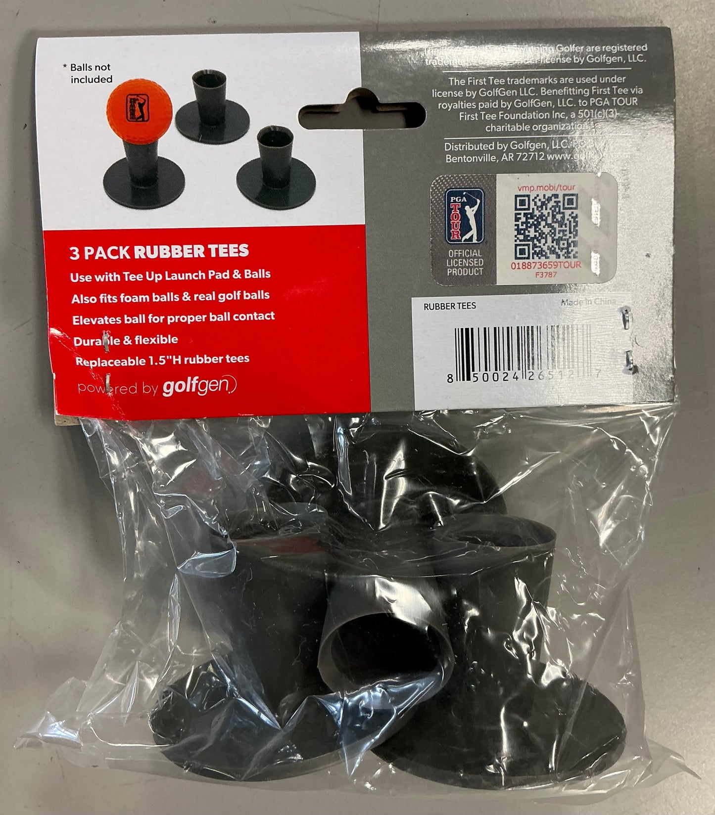 PGA Tour Tee-Up Kids Golf Rubber Tees, 3pack, Black 1.5" Height, 2" Length