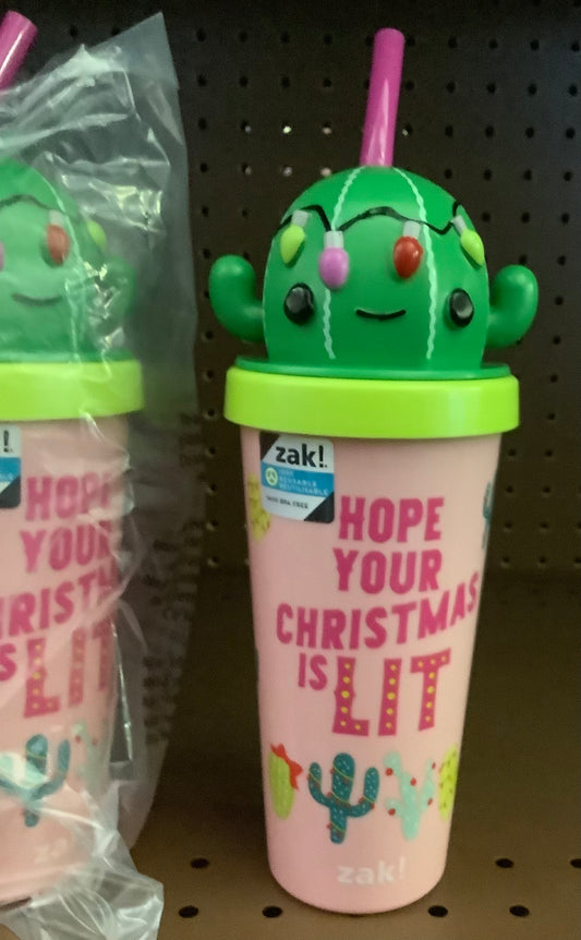 Zak Designs 18oz Plastic Figural Straw Tumbler - Cactus