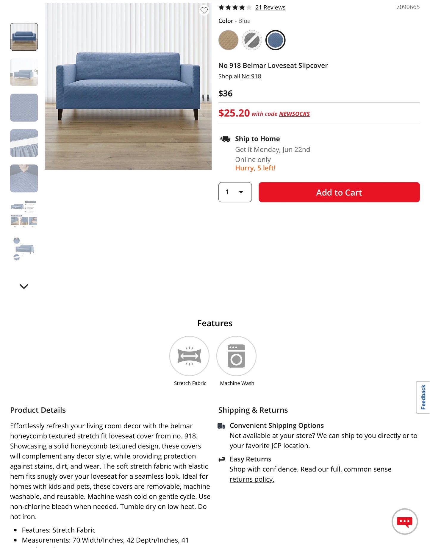Thrifty 70 - No 918 Belmar Loveseat Slipcover - Blue (see measurements in pictures) - Used, Like New - AS IS - No Returns