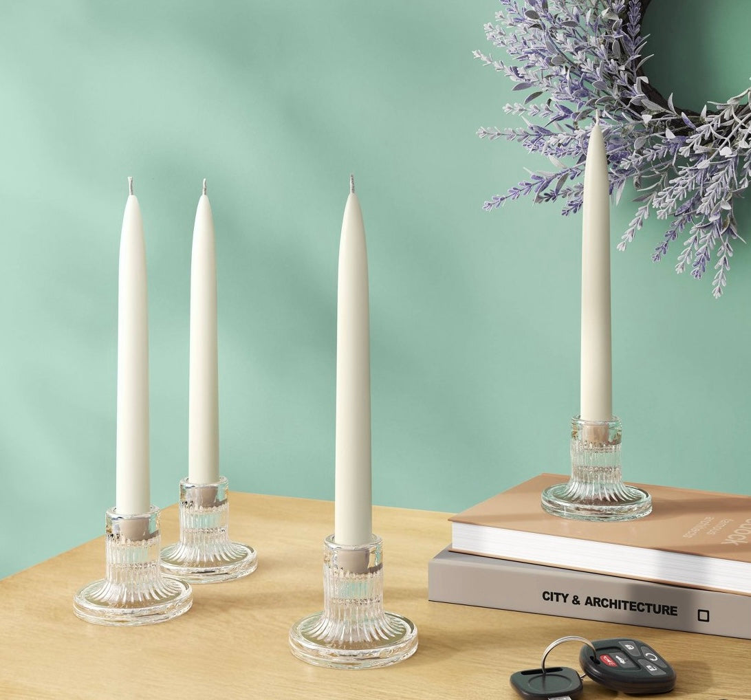4pk Glass Taper Candle Holder Clear