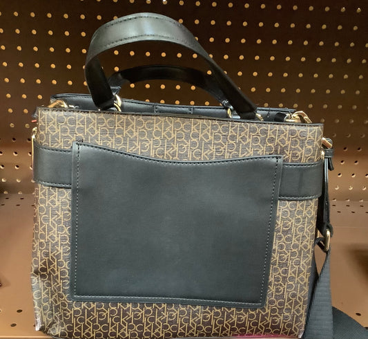 Calvin Klein Bianca signature adjustable crossbody in brown khaki and black faux leather