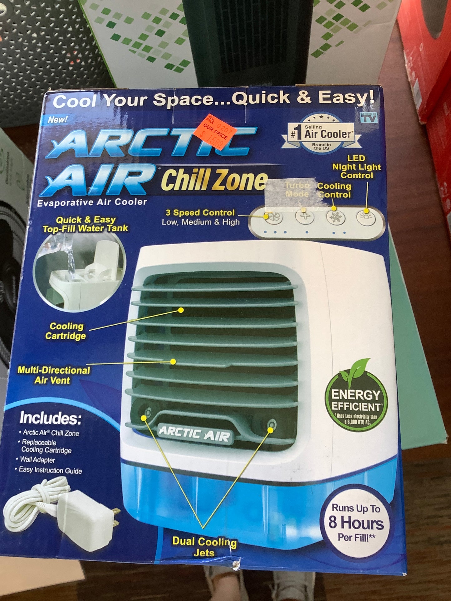 (CLEARANCE).Arctic Air Chill Zone: Portable AC Unit, 1200 BTU, 4 Speeds, Multidirectional Air Flow, As Seen on TV, ETL Listed