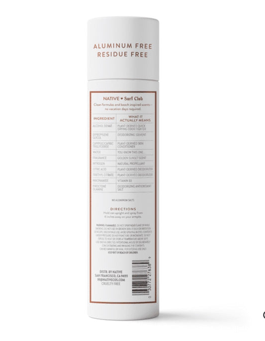 Native Aluminum-Free Spray Deodorant, Golden Sunset
3.5 oz