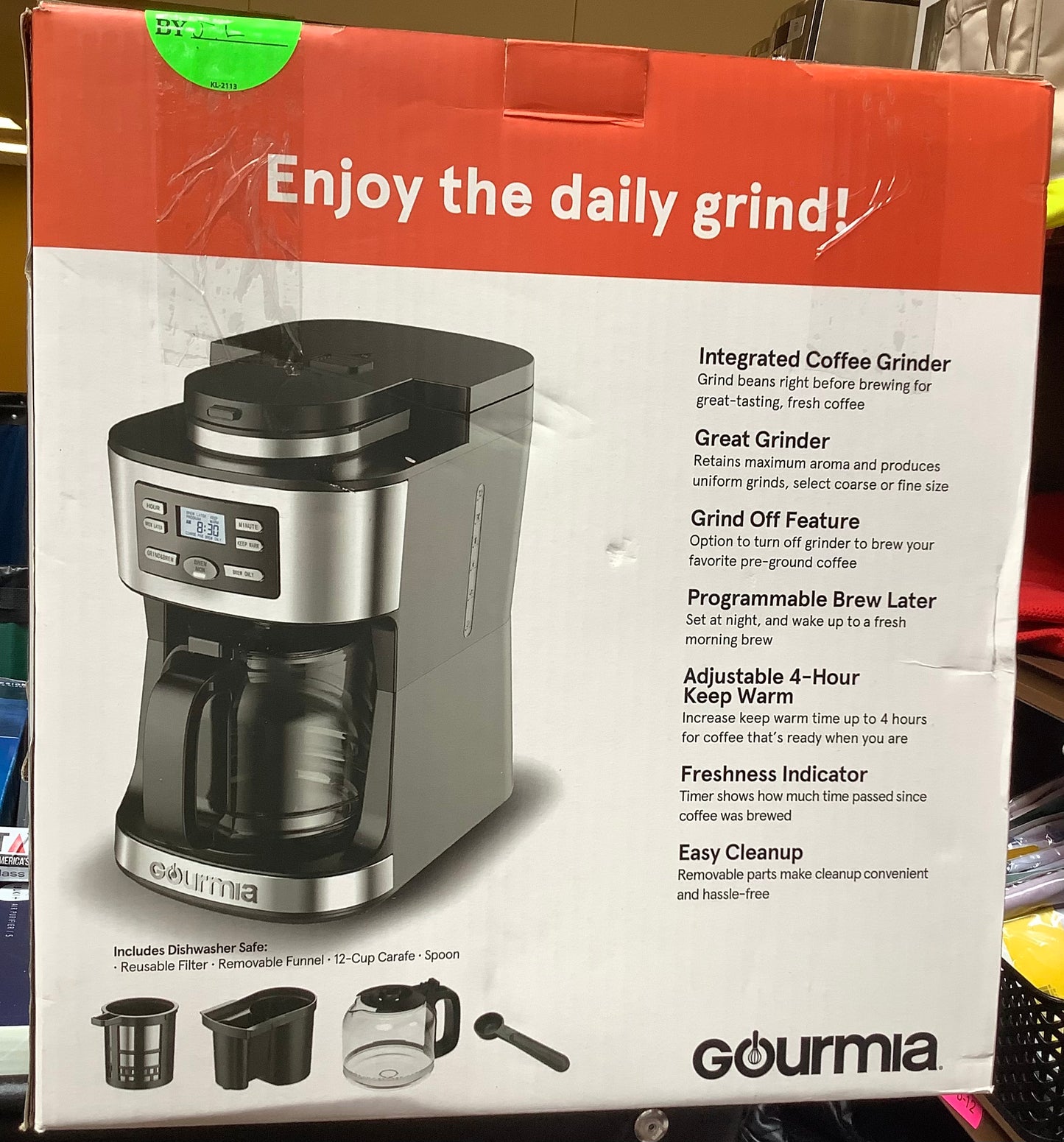 Gourmia 12-Cup Grind & Brew Coffee Maker with Integrated Grinder