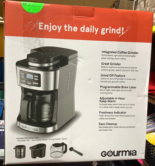 (Clearance )Gourmia 12-Cup Grind & Brew Coffee Maker with Integrated Grinder