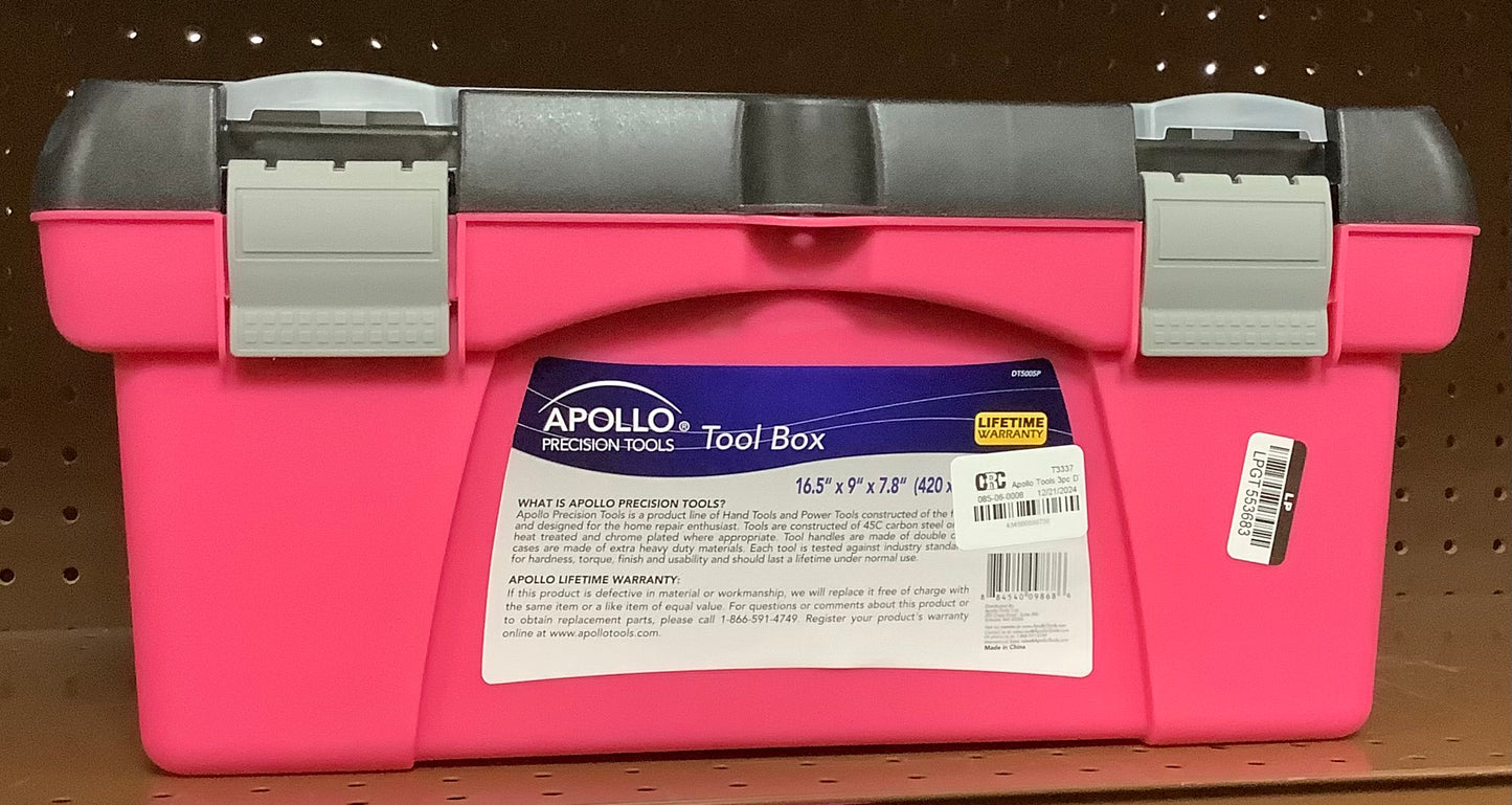 Apollo Tools 3pc DT5005P Tool Box Pink: Storage Toolbox with Lifetime Warranty, Plastic, 5.5 lbs