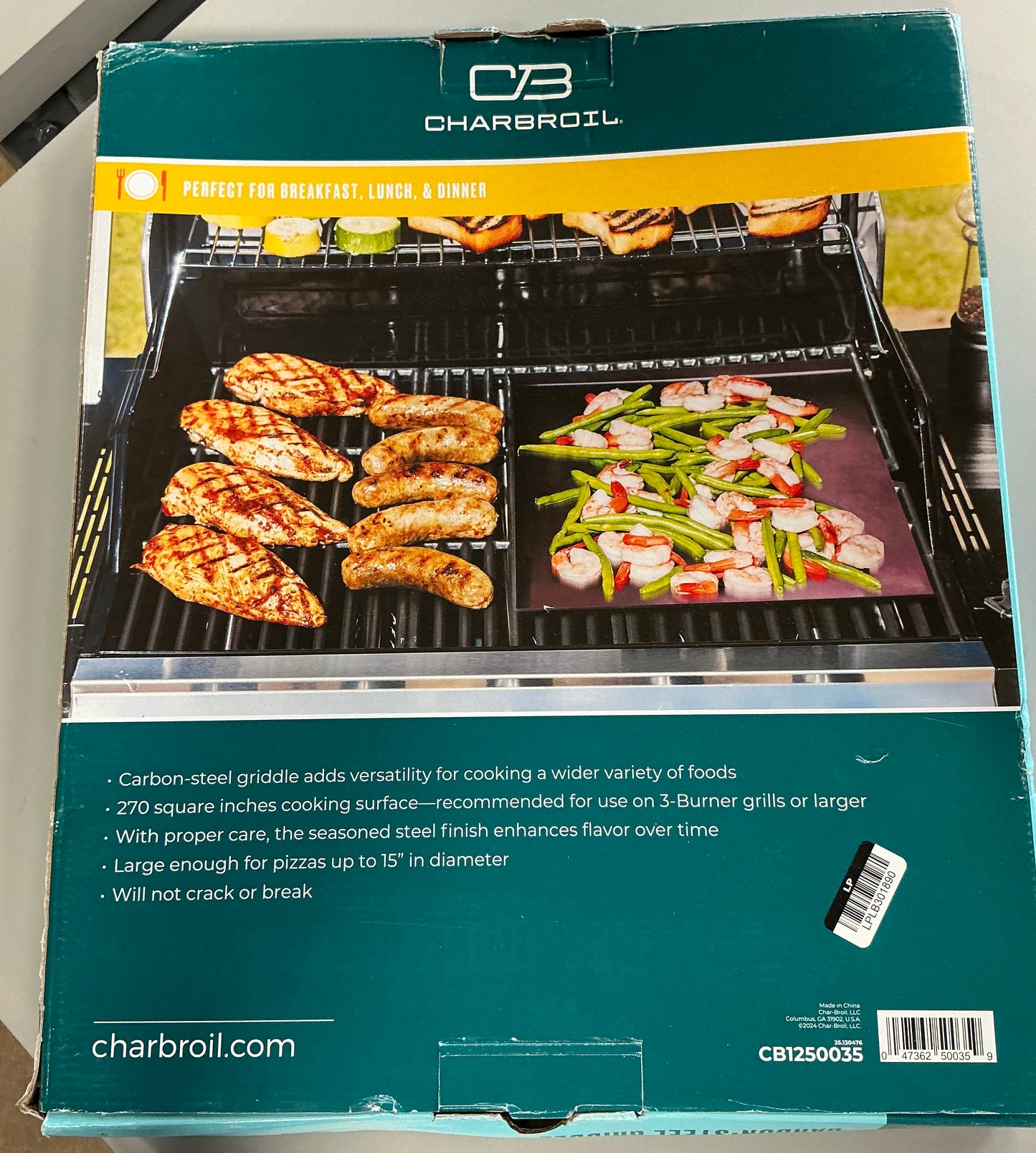Charbroil Carbon Steel Heat-Resistant Griddle Stone Grill Topper Silver - Damaged Box (see pictures) - FOR PICKUP ONLY