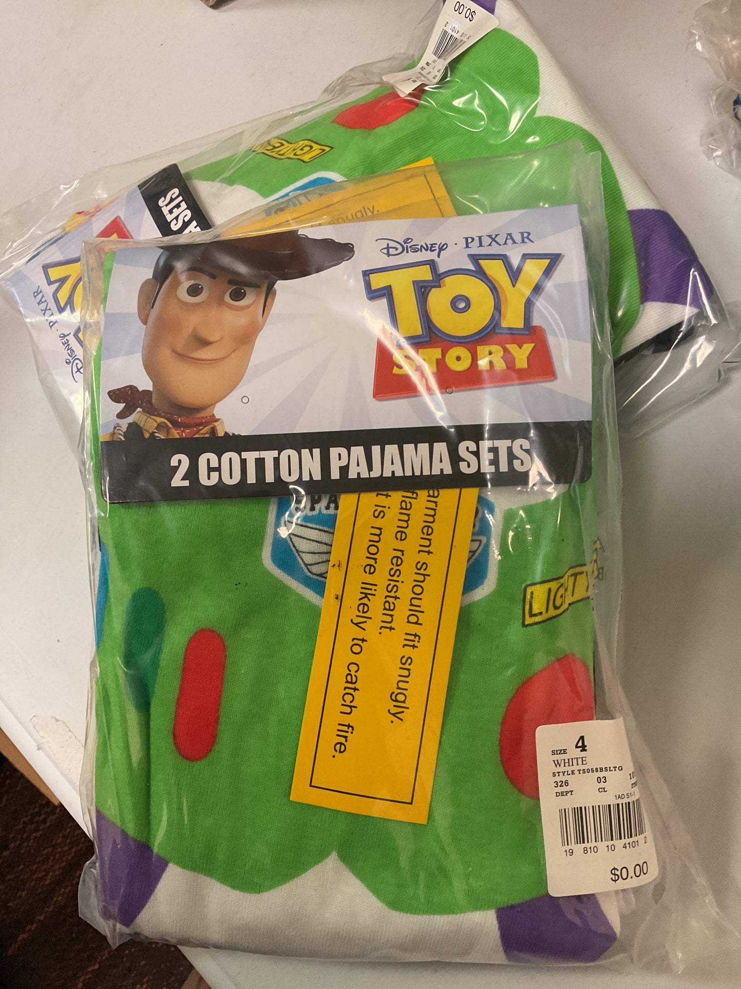 Boys' Toy Story Buzz Lightyear & Woody 4pc Uniform Tight Fit
Short Sleeve Cotton Pajama Set - White/Blue/Green