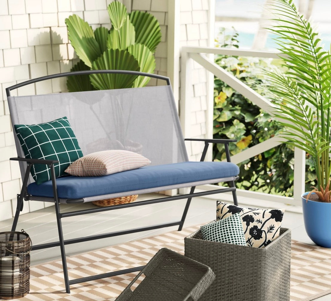 17"x37" Outdoor Bench Cushion Quilted Blue