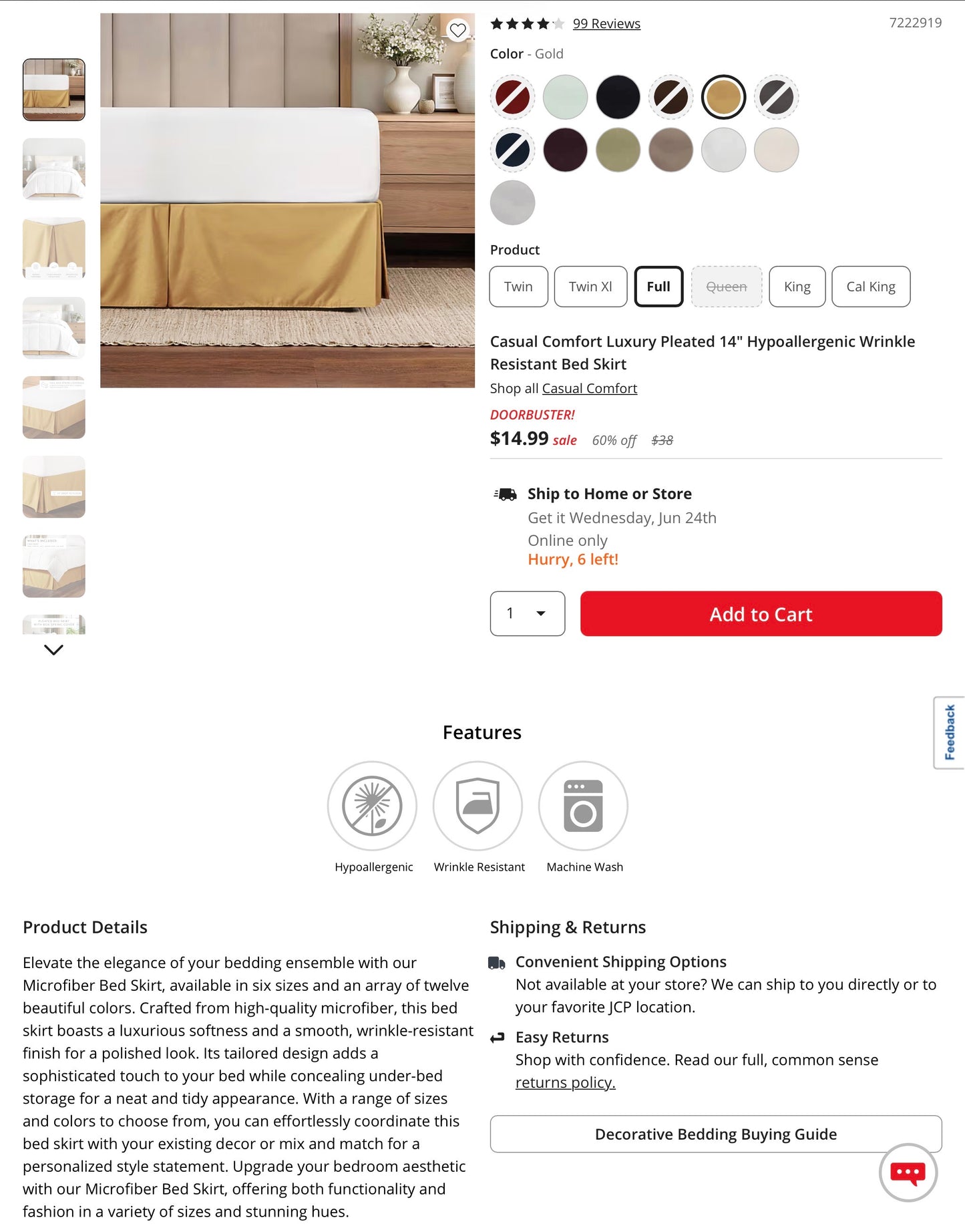 Casual Comfort Luxury Pleated 14" Hypoallergenic Wrinkle Resistant Bed Skirt - Full