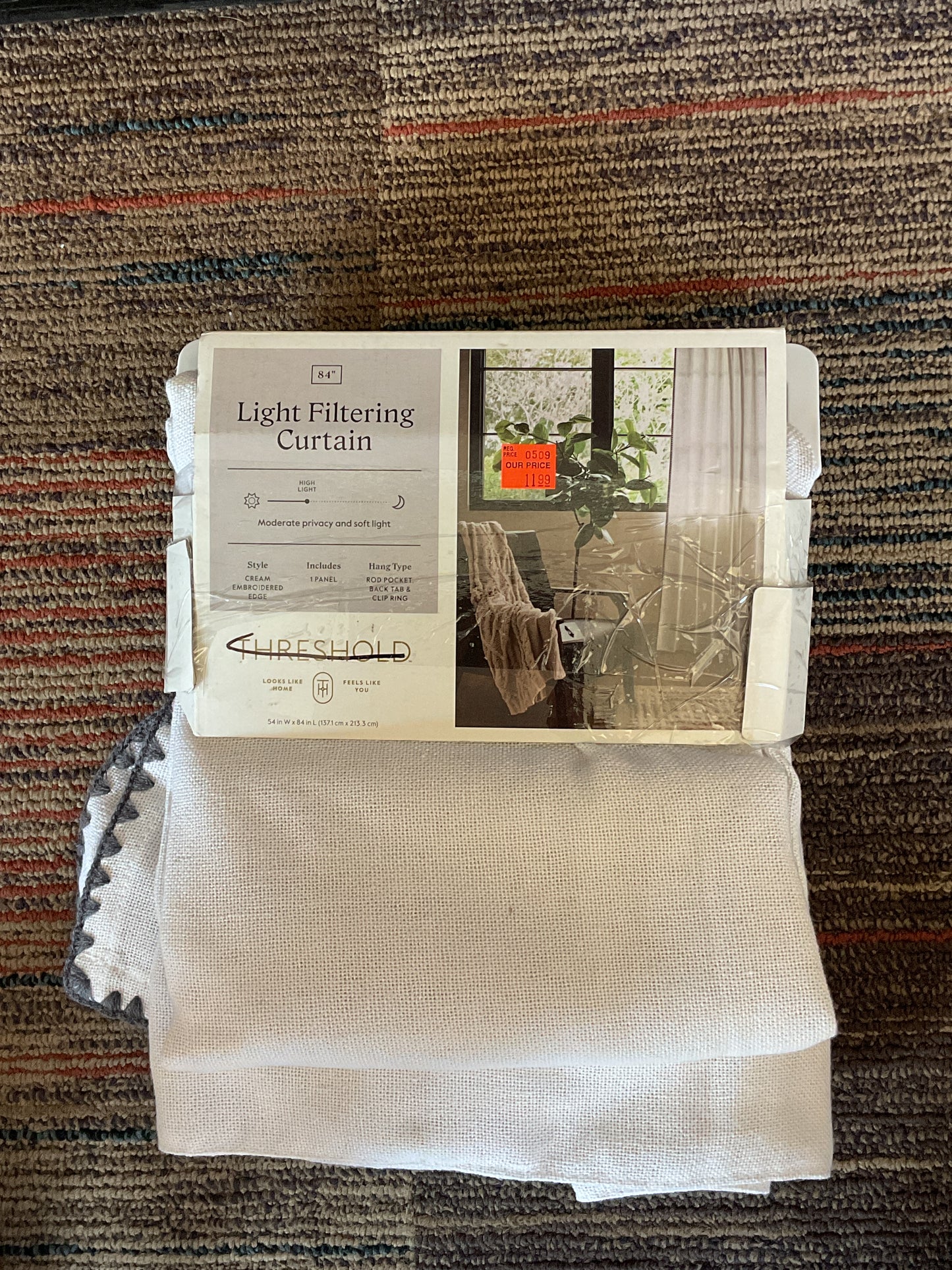 Light Filtering Stitched Edge Curtain Panel-Cream