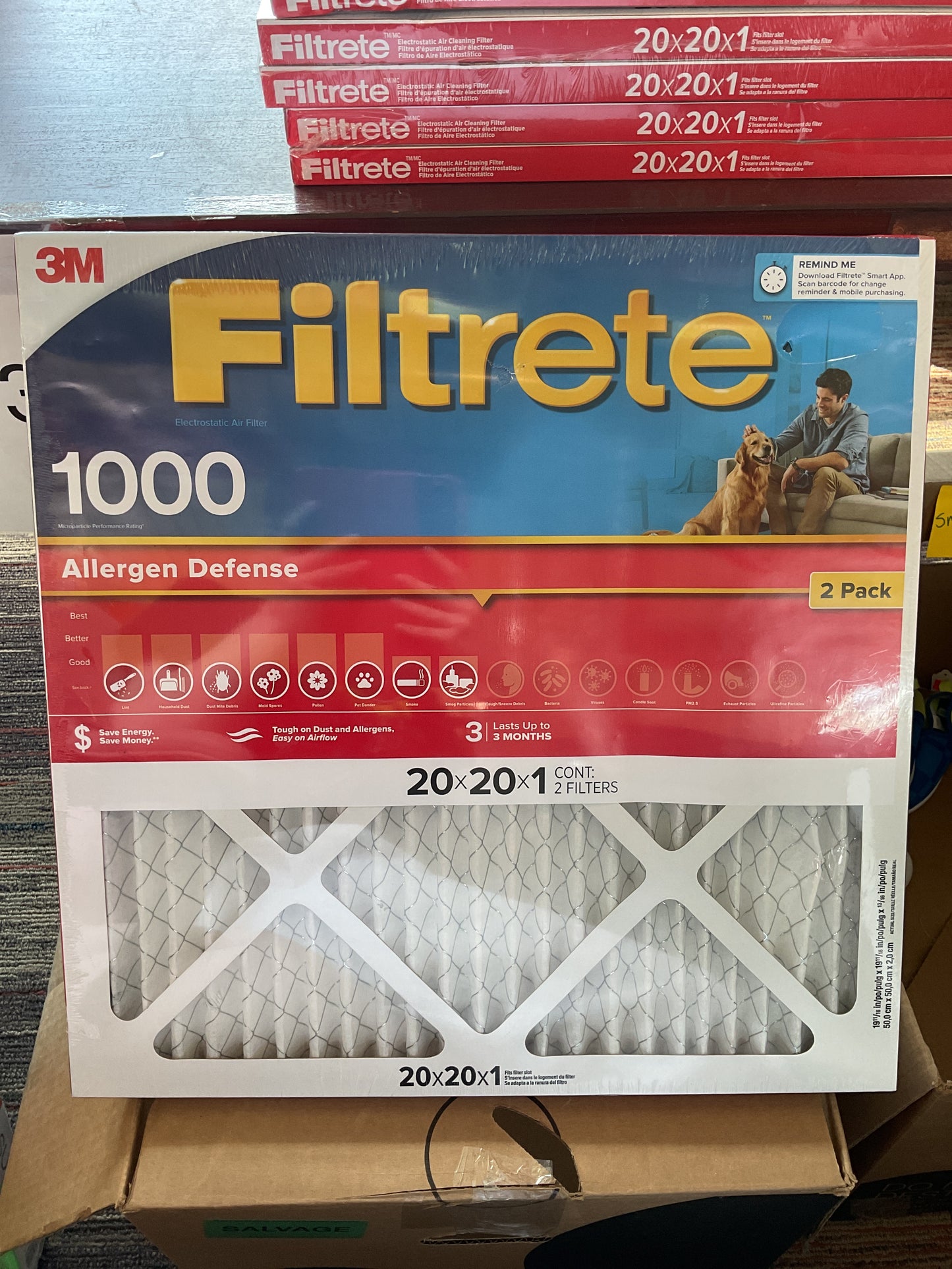 (CLEARANCE) Filtrete 20x20x1 2pk Allergen Defense Air Filter 1000 MPR: MERV 11 Electrostatic Furnace Filter, Captures Dust & Pollen