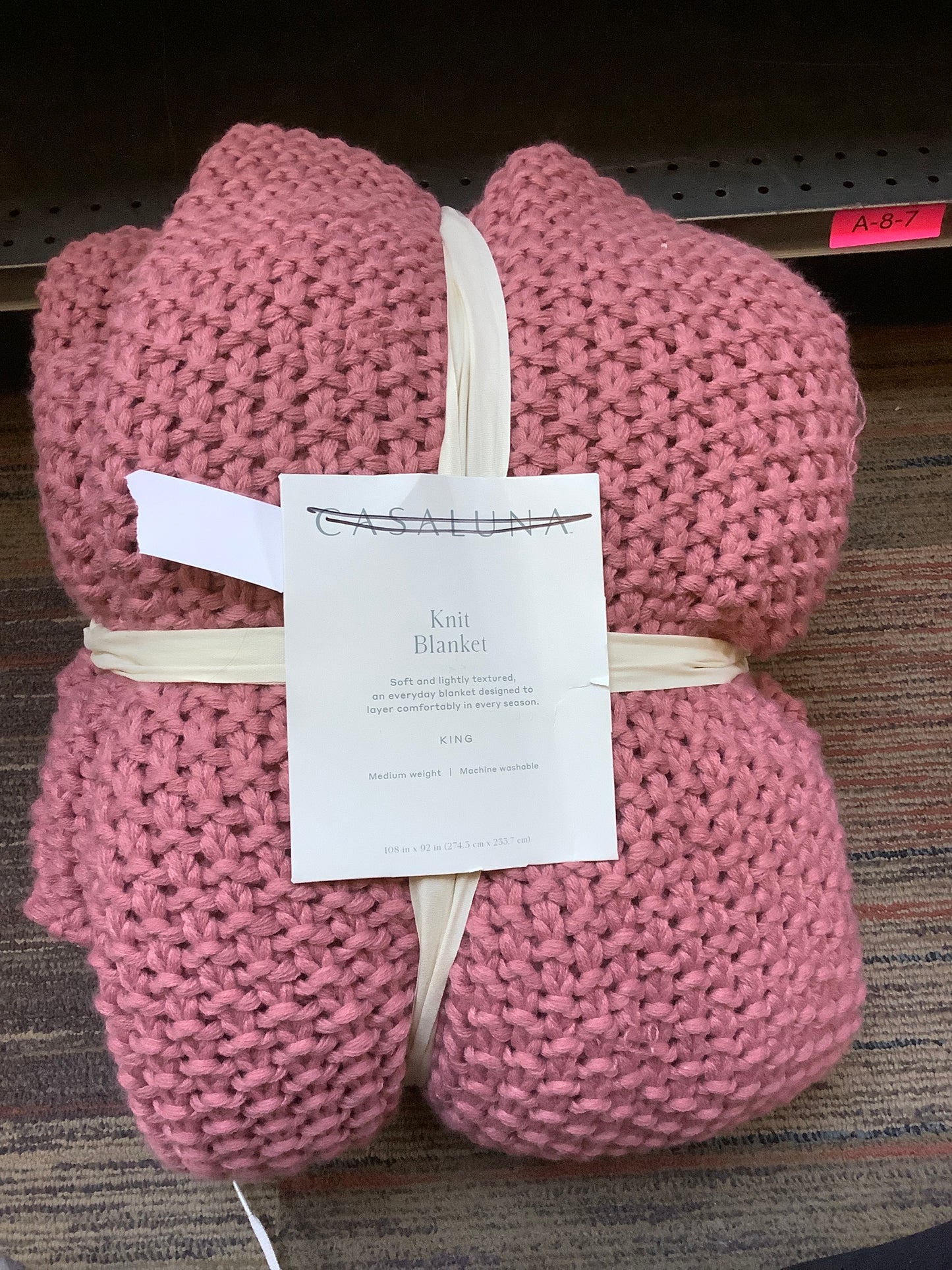 (Clearance) FINAL SALE King Chunky Knit Bed Blanket Rose Pink: Acrylic Sweater Knit, Machine Washable, All Ages