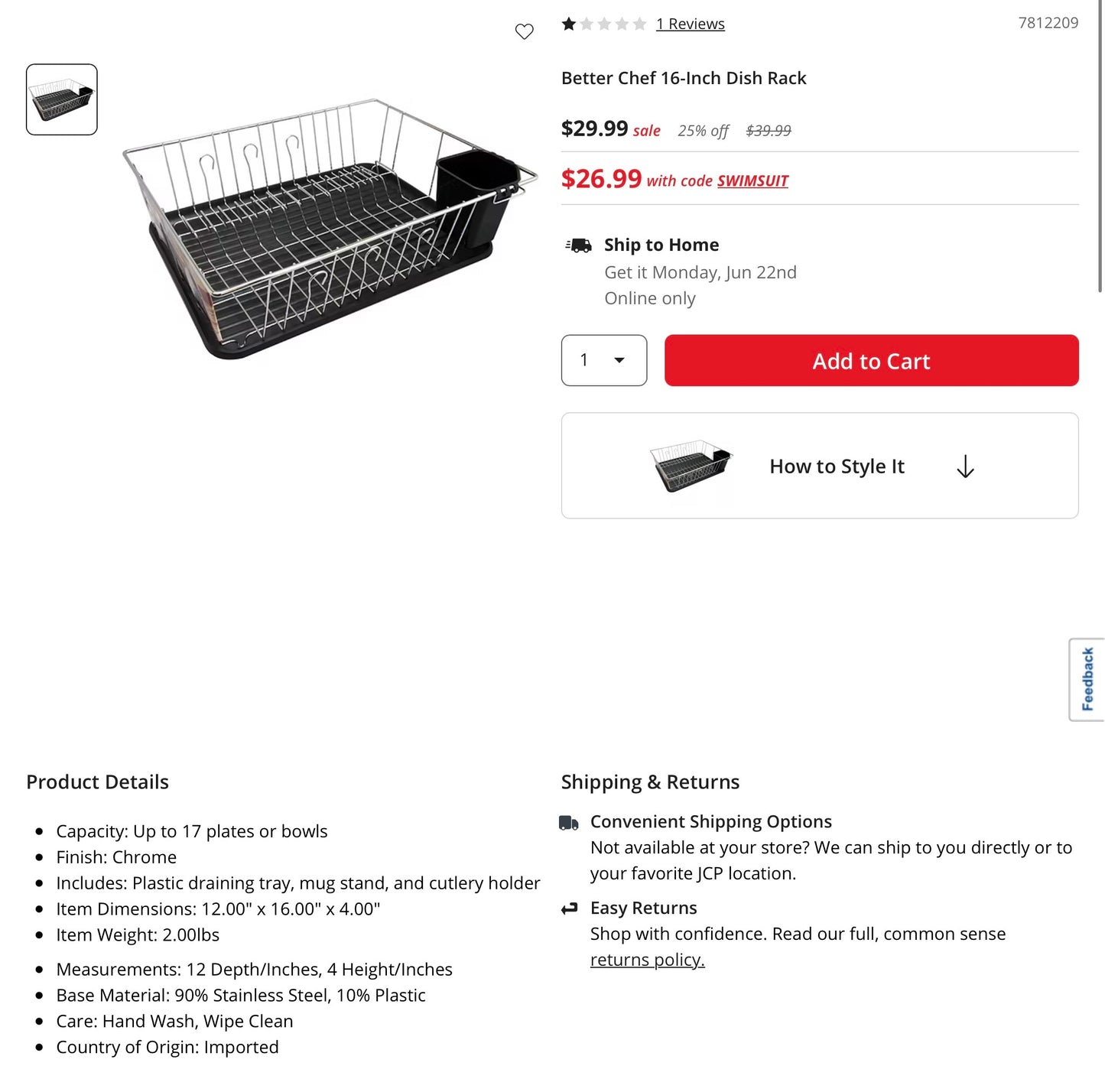 Better Chef 3 piece Large Dish Drainer