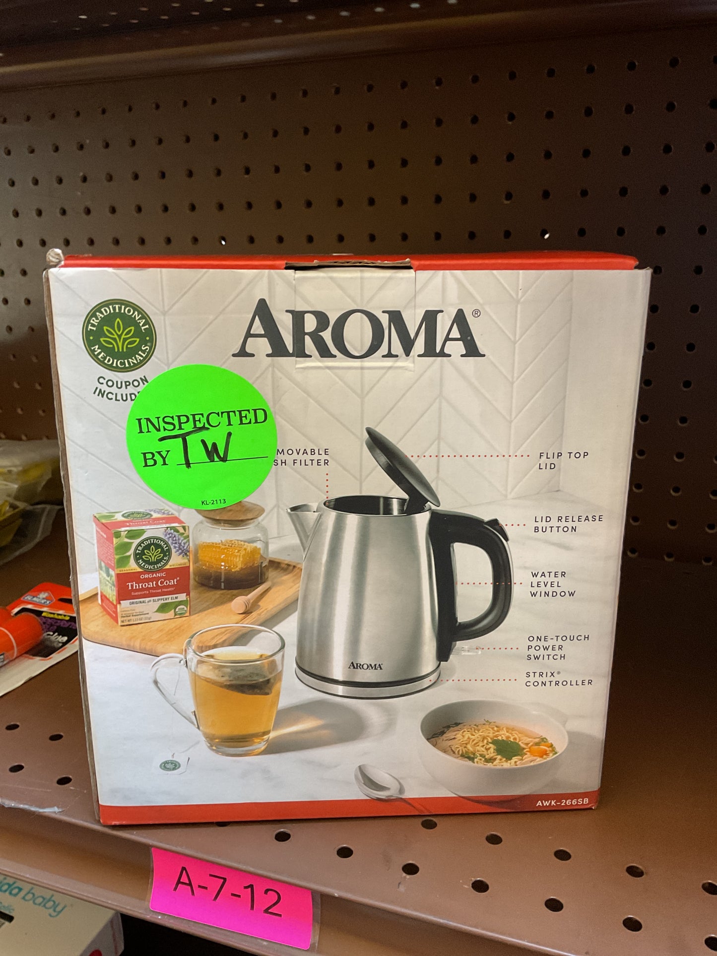 Aroma 1L Electric Water Kettle - Stainless Steel: Tea Kettle, Water Heater, Overheat Protection, 360° Rotating Base