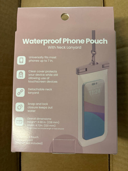 CLEARANCE - FINAL SALE - CASE PACK - Waterproof Phone Pouch with Lanyard - Pink - 12pk