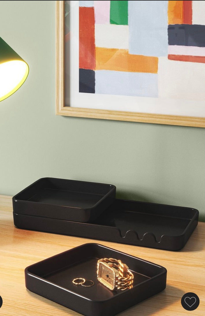3pc Stackable Melamine Decorative Trays Black