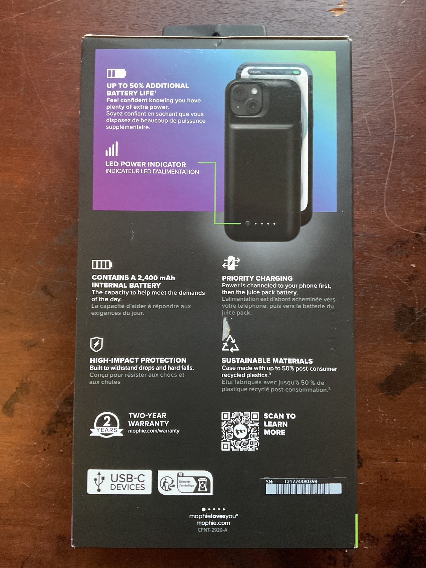 CLEARANCE - Mophie Juice Pack Slim Protective Charging Case for IPhone 15