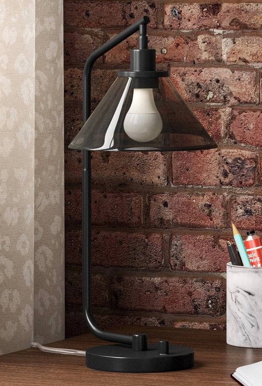 Smoked Glass Table Lamp - Black