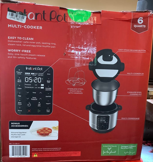 (CLEARANCE) Instant Pot 6qt 9-in-1 Pressure Cooker Bundle: Exclusive Bonus Silicone Pan with Lid, Rice & Multi Cooker, Stainless Steel