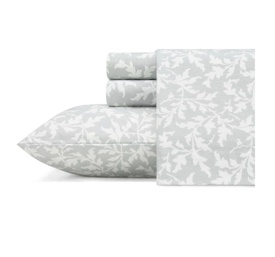 Laura Ashley 100% Cotton Flannel Sheet Set 4 Pieces Queen-Color(Creswood Gray)