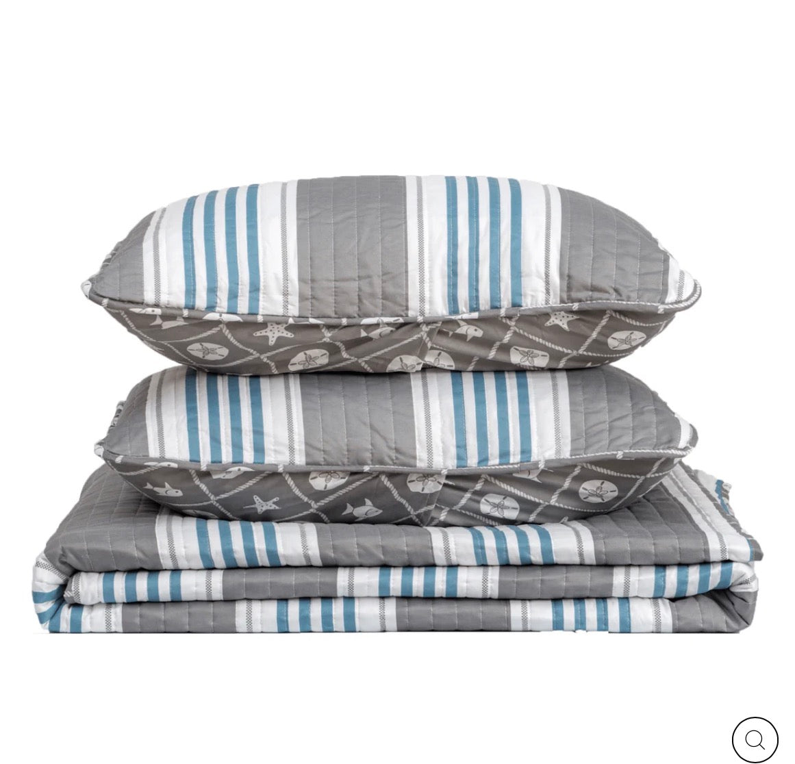 St. Croix Coastal Striped 3 Pieces Quilt Set Reversible Design Full/Queen-Included(1 Quilt and 1 Sham)