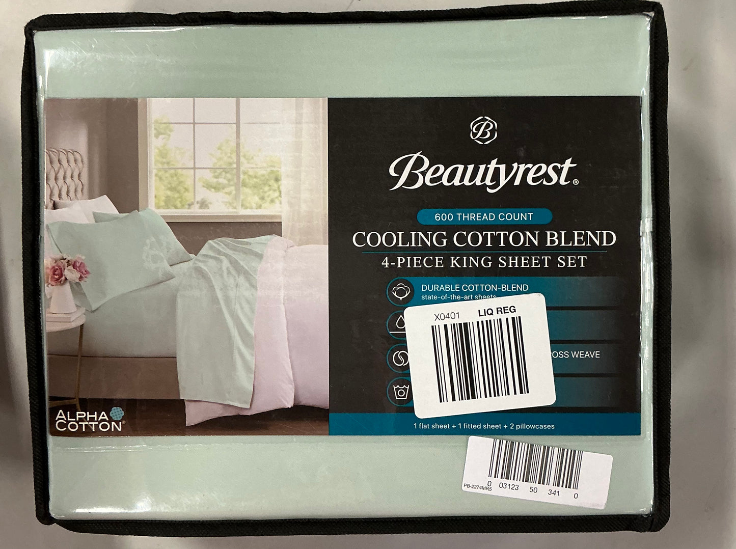 Beautyrest 600 Thread Count Cooling Cotton Blend 4-piece King Sheet Set in light green