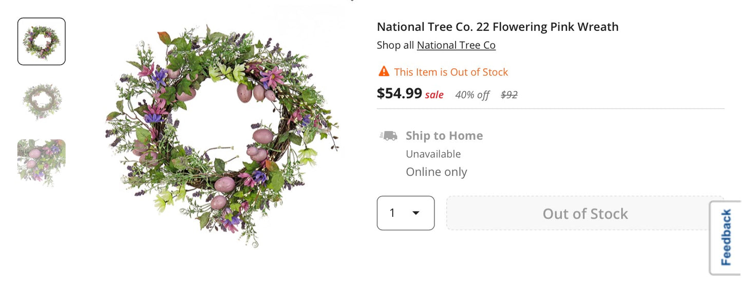 National Tree Co. 22 Flowering Pink Wreath